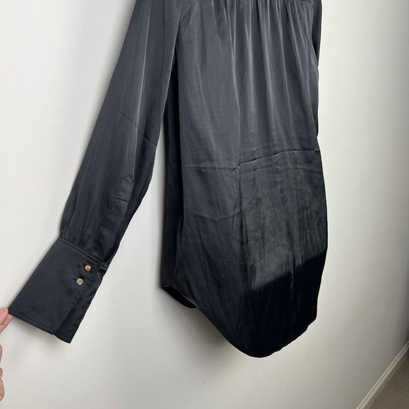 Witchery Modern Cuff Blouse Top Long Sleeve Black Satin Office Work Lux Size S 8 - Picture 8 of 13